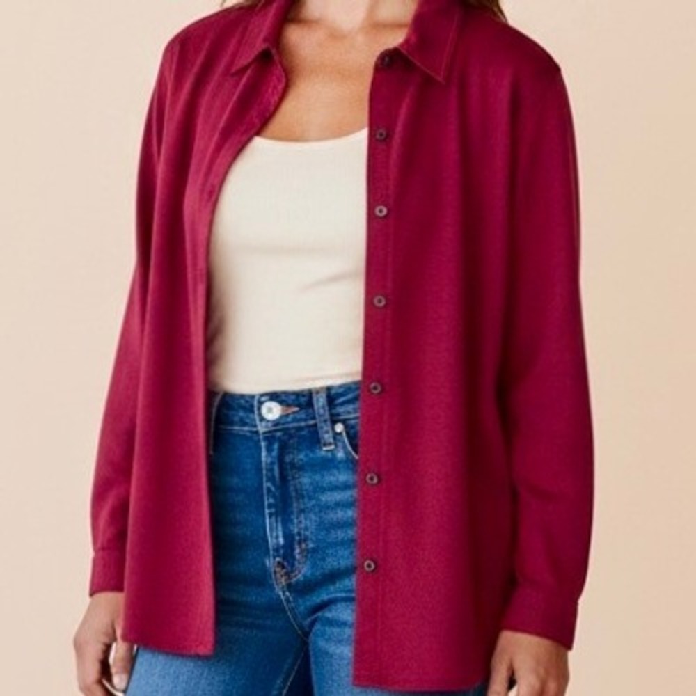 Koret City Blues Petites Burgundy Faux Suede Button Down Shirt Womens 10 327C594